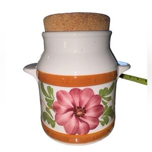 Vintage SECLA Portugal FTD Ceramic Canister Cork Lid Floral/Conversion Jar